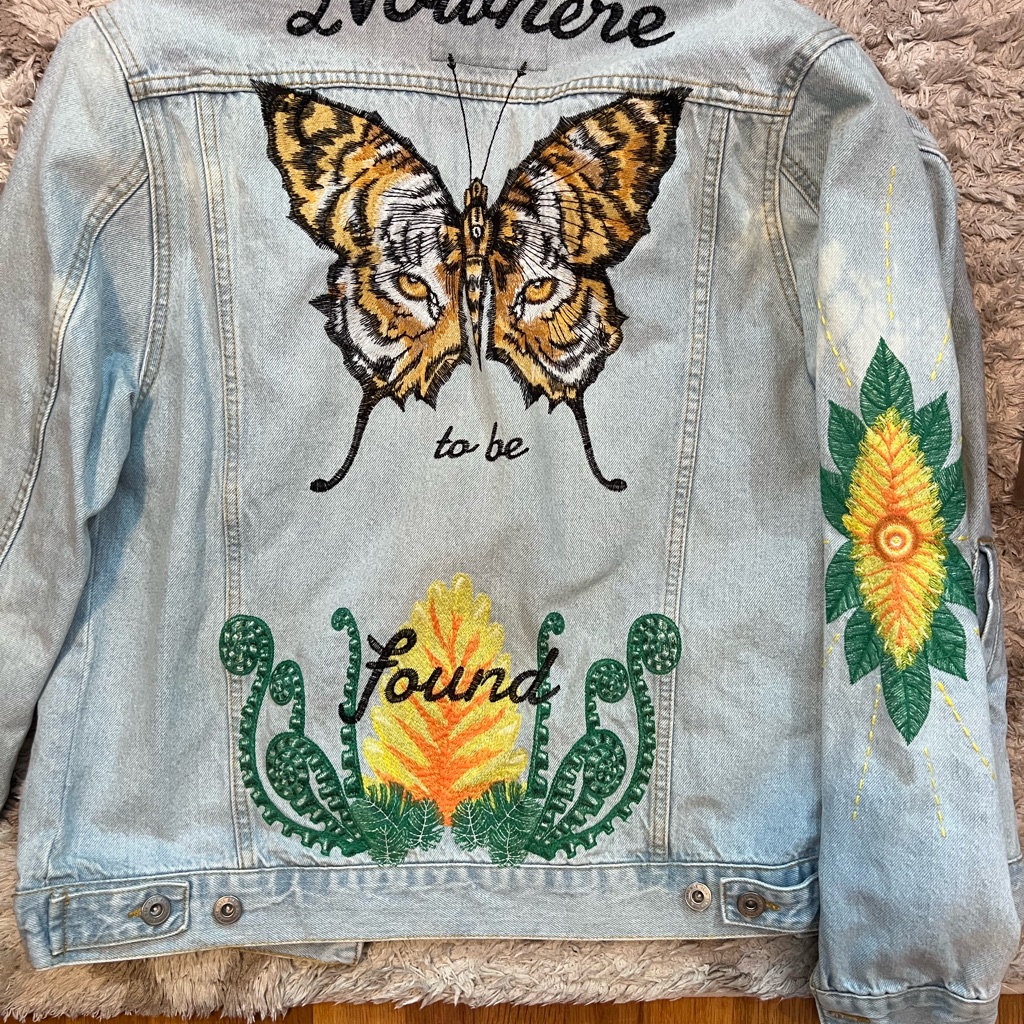 Zara Light Blue Denim Jacket With Black Embroidery